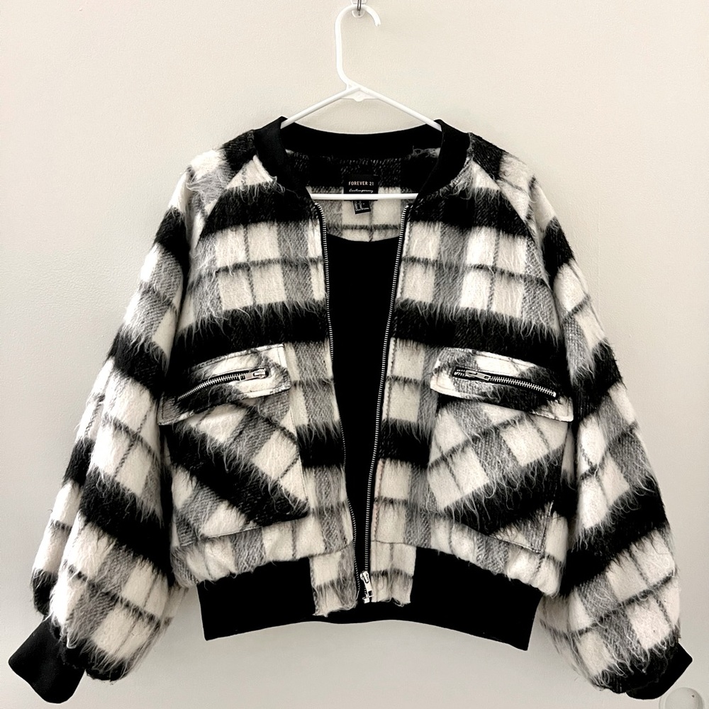 Forever 21 Contemporary Furry Plaid Jacket